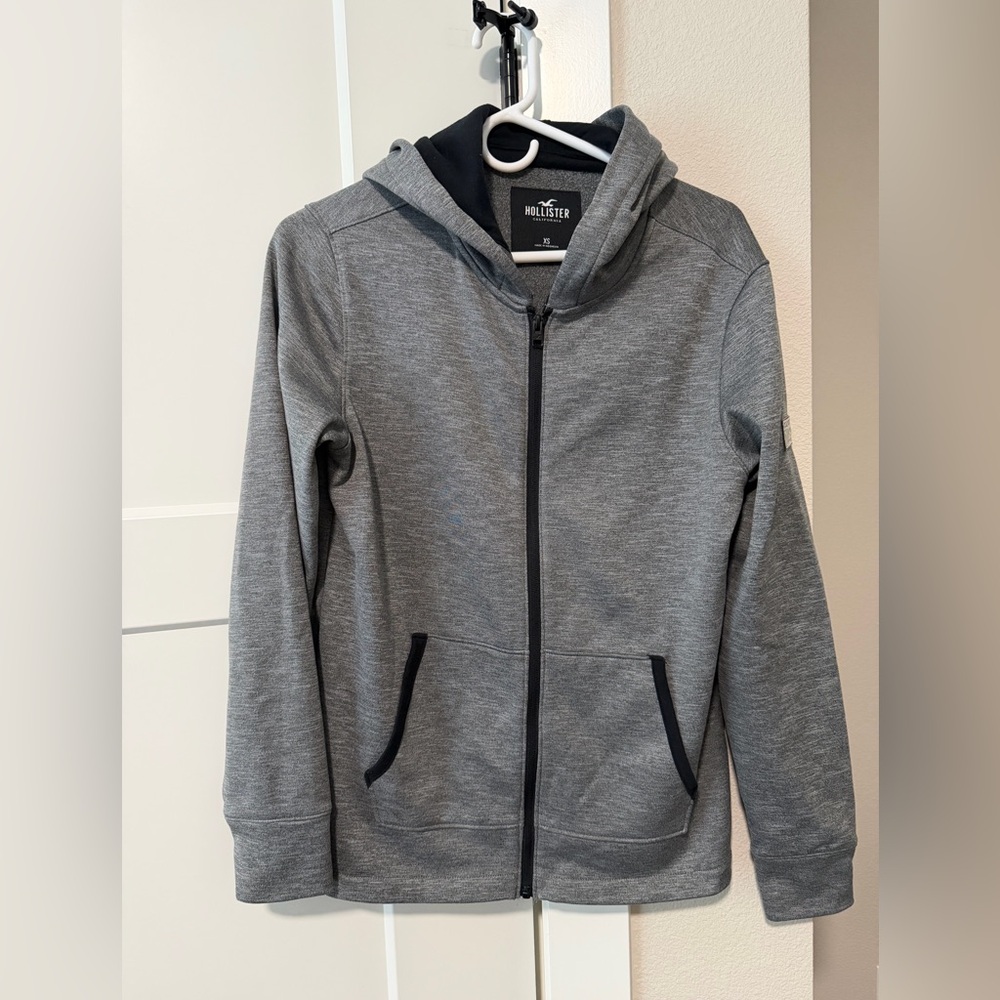 Men's Grey Jacket with hoodie zip up Hollister XS